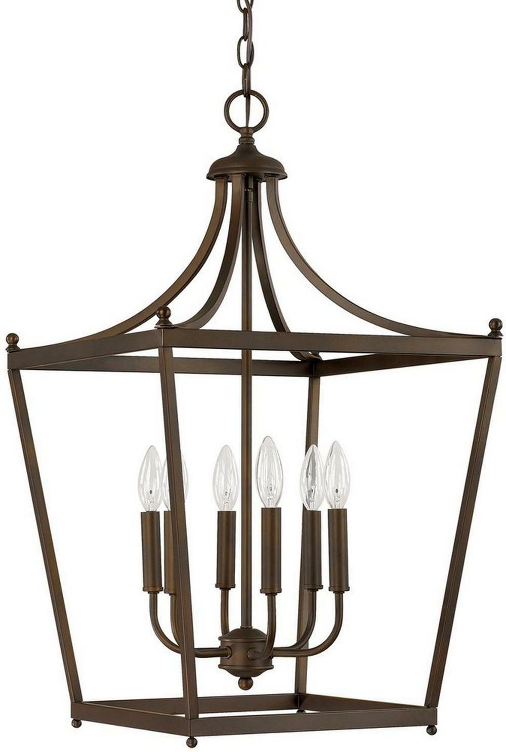 60W 6-Light Candelabra E-12 Pendant In Burnished Bronze Foyer Lighting Burnished Bronze