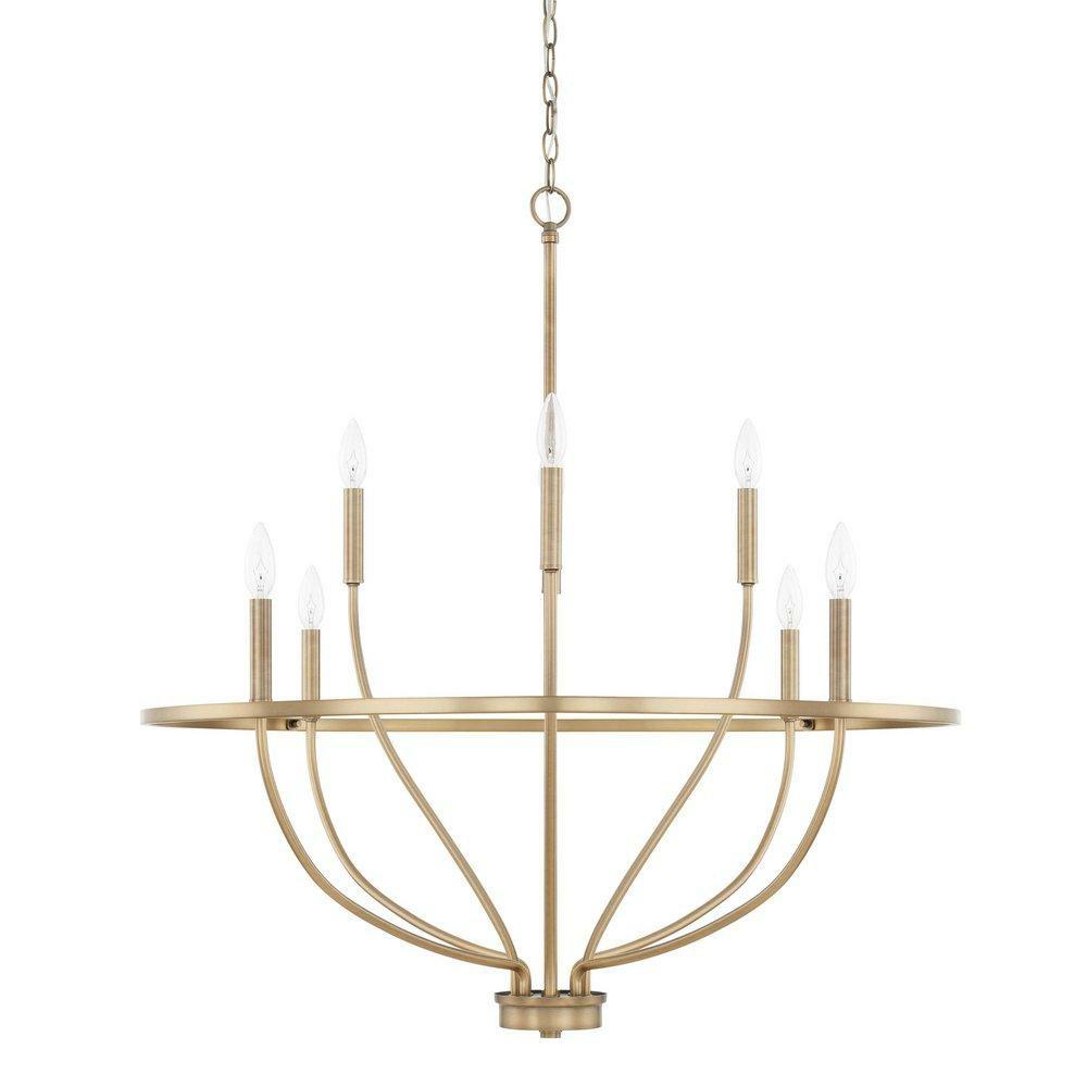 60W 8-Light Candelabra E-12 Incandescent Chandelier In Aged Brass Chandeliers Aged Brass