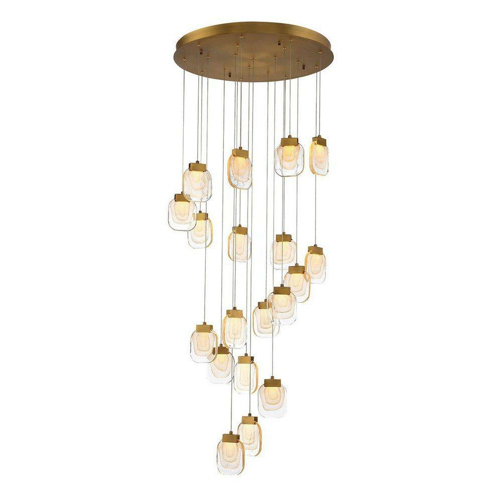 7 In. 95W -Tier 19-Light Led Transitional, Art Deco, Contemporary And Art Nouveau Chandelier In Gold Chandeliers Gold