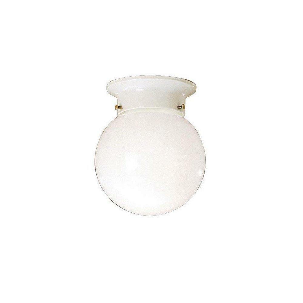 75W 1-Light Medium Base Flush Mount In White Ceiling Lighting White