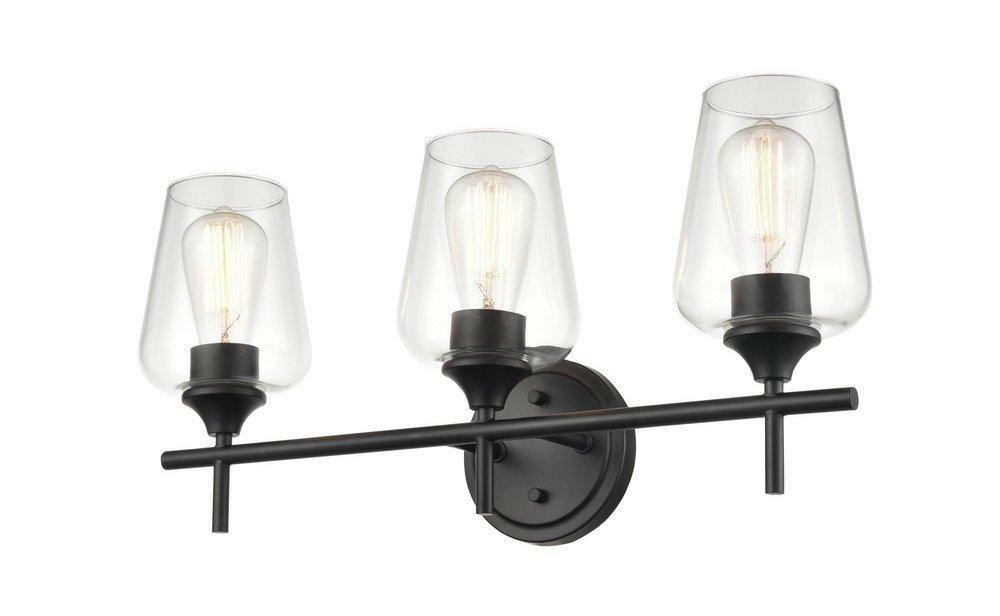 100W 3-Light Medium E-26 Vanity Fixture In Matte Black Bathroom Lighting Matte Black