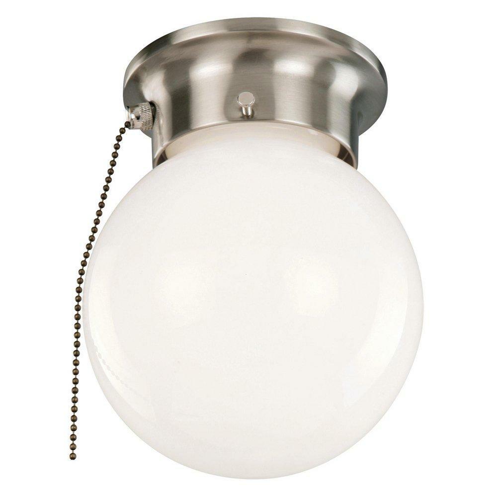 60W 1-Light Medium E-26 Incandescent Ceiling Flush Mount Fixture With Pull-Chain In Satin Nickel Ceiling Lighting Satin Nickel