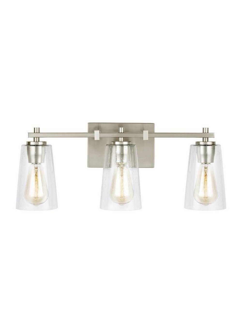 60W 3-Light Medium E-26 Incandescent Vanity Fixture In Satin Nickel Bathroom Lighting Satin Nickel