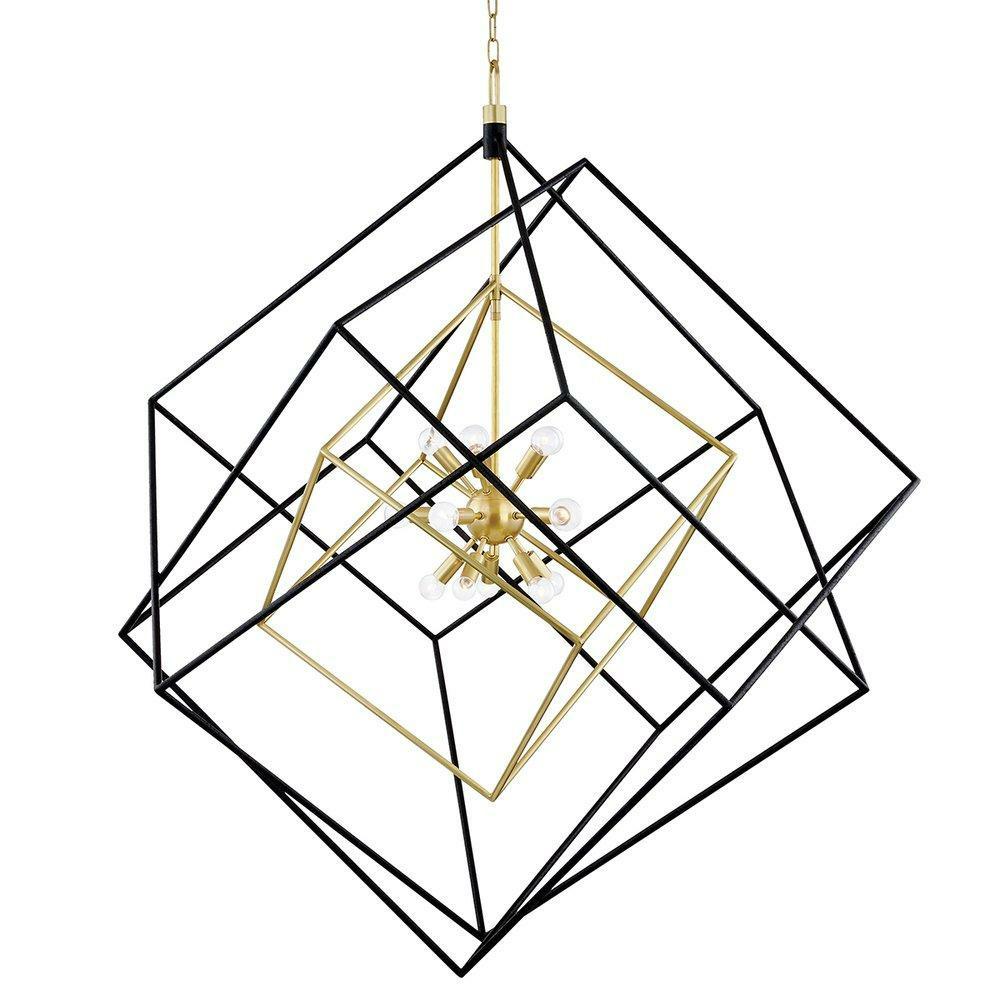 55-1/2 X 42 In. 40W -Tier 15-Light Incandescent Modern And Geometric Chandelier In Aged Brass With Black Chandeliers Aged Brass/Black