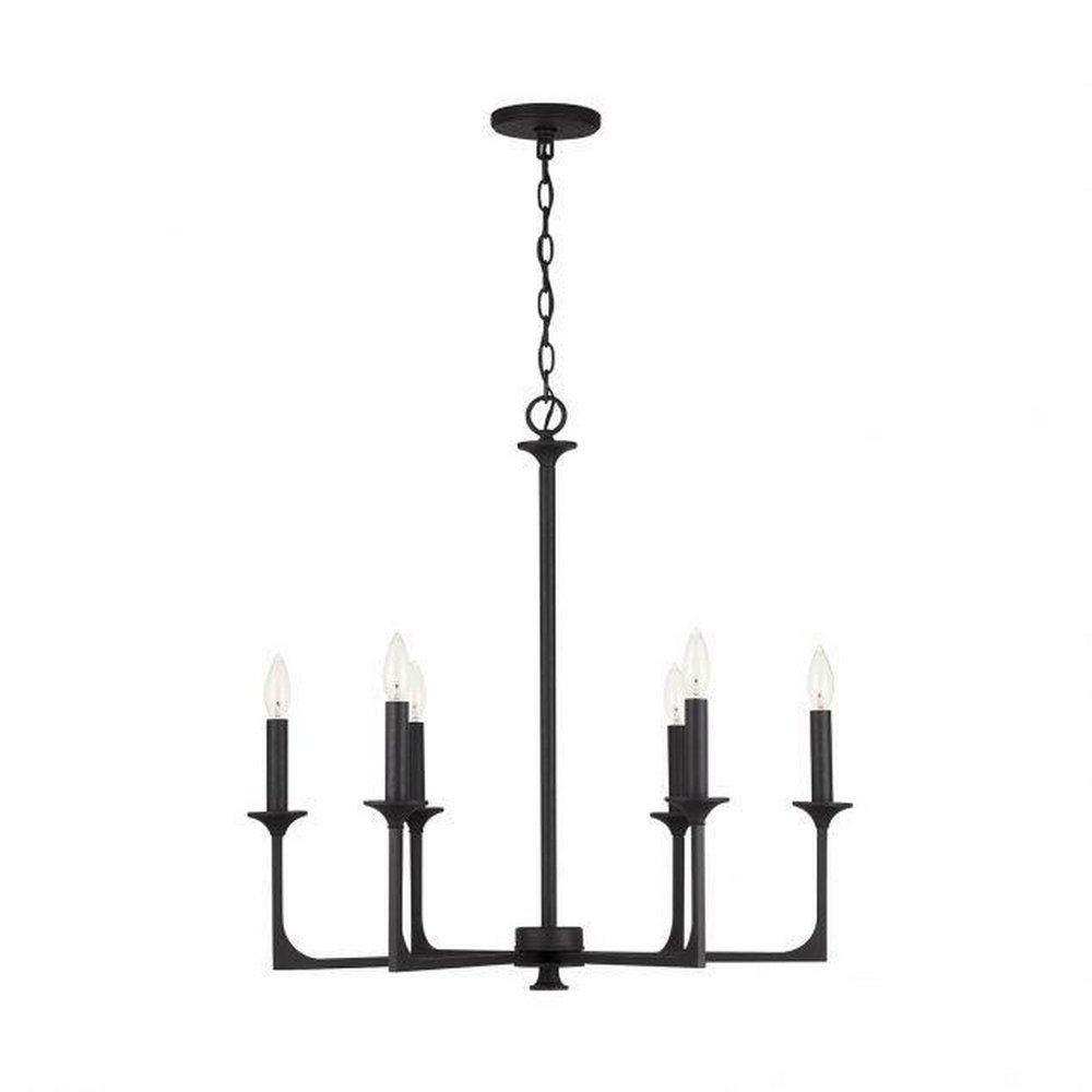 6 Light 28 In. Chandelier In Black Iron Chandeliers Black Iron