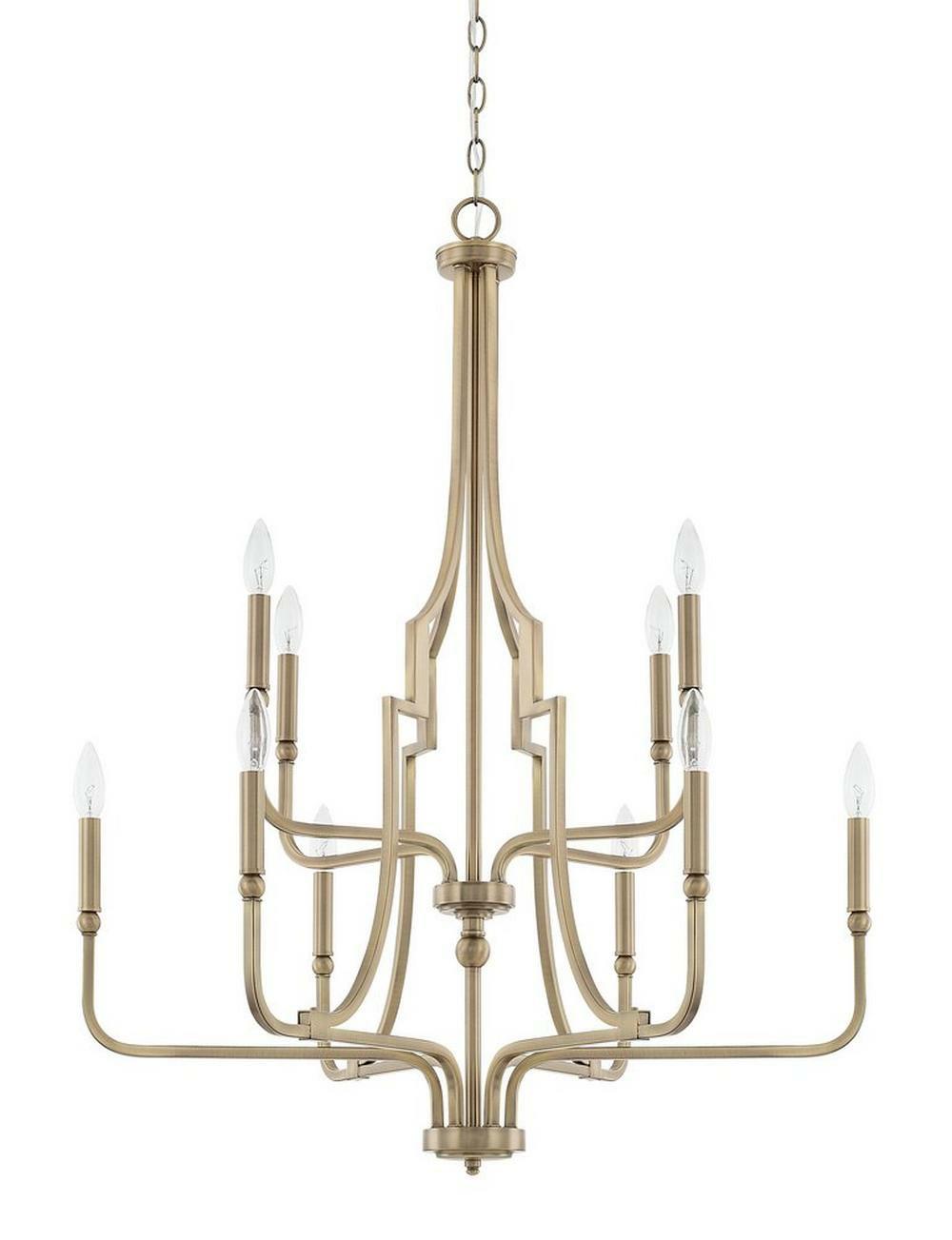 60W 10-Light Candelabra E-12 Incandescent Chandelier In Aged Brass Chandeliers Aged Brass