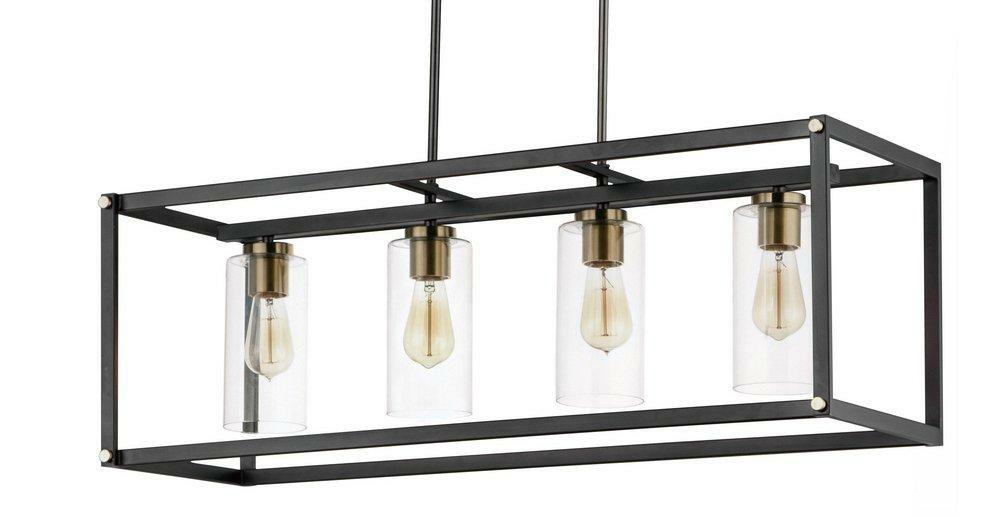 240W 4-Light Medium Incandescent Pendant Light In Black With Antique Brass Indoor Lighting Black/Antique Brass