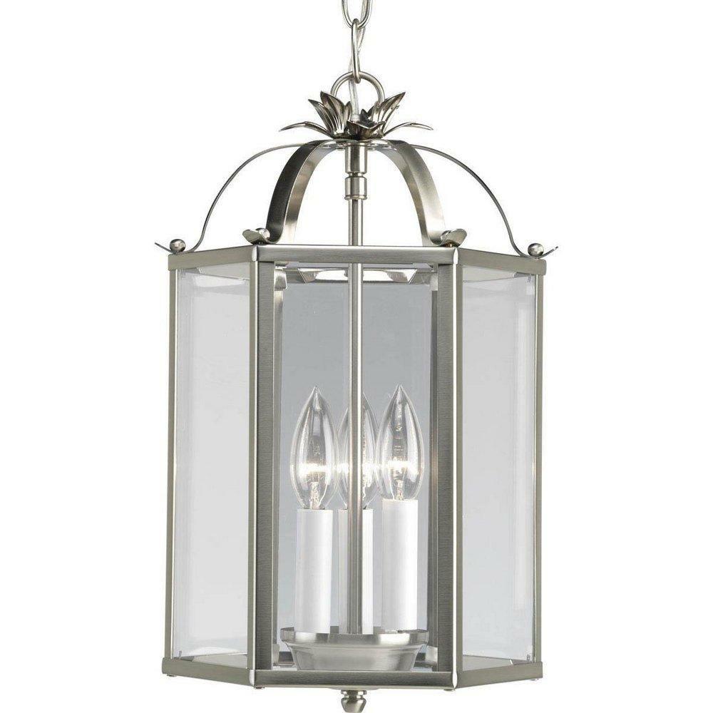 60W 3-Light Foyer Pendant In Brushed Nickel Foyer Lighting Brushed Nickel